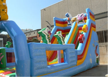 কিডস ডবল স্লাইড নীল মুদ্রণ বাণিজ্যিক Inflatable স্লাইড পিভিসি জলরোধী