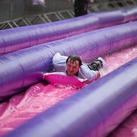 500 ফুট উত্তেজনাপূর্ণ বড় inflatable স্লাইড, 3 লেন লং ওয়াটার সিটি স্লাইড