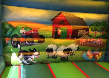 12ftx18ft খামার বাড়ি Inflatable কম্বো, স্লাইড সঙ্গে কিডস সবুজ জাম্পিং বাউন্স হাউস