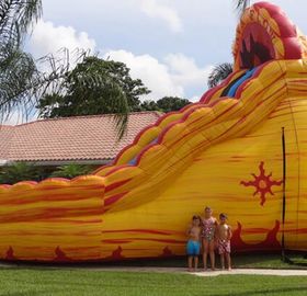 বাণিজ্যিক নীল বিশাল inflatable স্লাইড লোগো পুল সঙ্গে 24ft দ্বৈত লেন স্লাইড মুদ্রণ বন্য Rapids