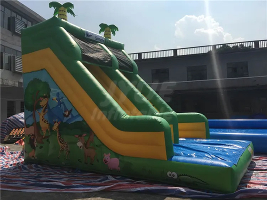 0.55mm পিভিসি কাসল বাউন্স হাউস স্লাইড সহ জঙ্গল পশু থিম inflatable স্লাইড