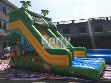 শিশুদের জন্য একা লেন সবুজ জঙ্গল বাণিজ্যিক Inflatable স্লাইড চিড়িয়াখানা মুদ্রণ