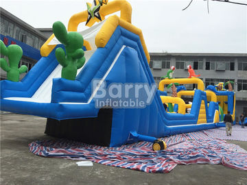 বাস্কেটবল শুটিং সঙ্গে আনন্দদায়ক নীল এবং হলুদ দৈত্য Inflatable বাধা কোর্স ভাড়া
