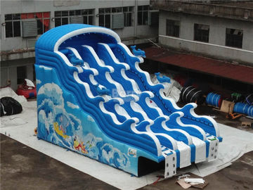 পুল সিই, EN14960, এসসিটি, EN71 জন্য নীল ওয়েভ কিডস Inflatable জল স্লাইড