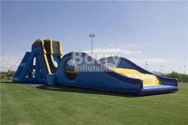 নীল শুকনো এবং ভেজা স্লাইড, Amusement পার্কের জন্য ডবল লেন সঙ্গে Inflatable ড্রপ Kick স্লাইড