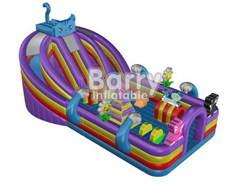কাস্টম মেড ব্লু বিড়াল রঙিন জাম্পিং বাউন্স হাউস সঙ্গে বাচ্চাদের খেলার মাঠ Inflatable বাচ্চাদের খেলার মাঠ