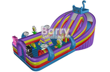কাস্টম মেড ব্লু বিড়াল রঙিন জাম্পিং বাউন্স হাউস সঙ্গে বাচ্চাদের খেলার মাঠ Inflatable বাচ্চাদের খেলার মাঠ