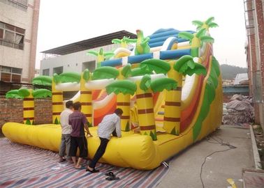 হলুদ বাণিজ্যিক Inflatable স্লাইড, দুই স্লাইড ওয়ে সঙ্গে Inflatable সিঁড়ি স্লাইড