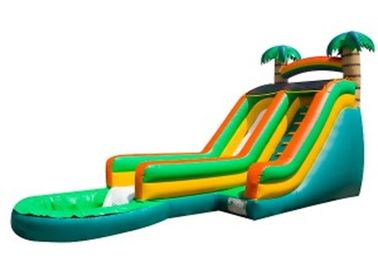সবুজ পাম গাছ প্রসারণযোগ্য জল স্লাইড / Inflatable পিছনের ঘর জল স্লাইড