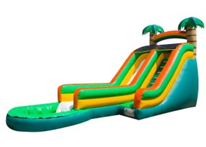 সবুজ পাম গাছ প্রসারণযোগ্য জল স্লাইড / Inflatable পিছনের ঘর জল স্লাইড