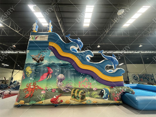 ইনডোর আউটডোর ব্যবহার নীল হাঙ্গর ডাবল লেন সুইমিং ইনফ্ল্যাটেবল ওয়াটার স্লাইড শপিং মলের বাচ্চাদের জন্য