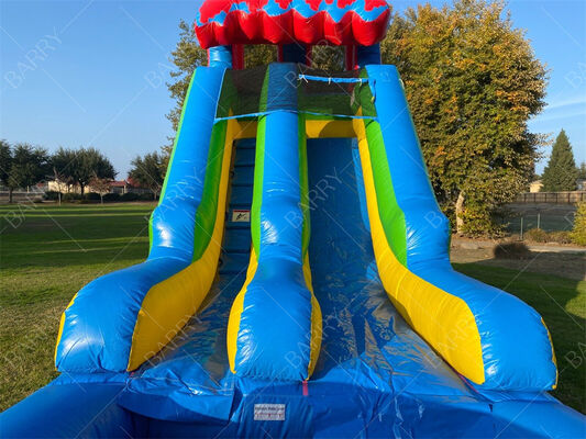 পুল সহ রেইনবো থিমযুক্ত ইনফ্ল্যাটেবল ওয়াটার স্লাইড, বাচ্চাদের বহিরঙ্গন রঙিন জল খেলার সরঞ্জামগুলি বল পিট সহ