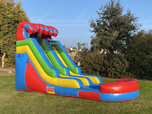 পুল সহ রেইনবো থিমযুক্ত ইনফ্ল্যাটেবল ওয়াটার স্লাইড, বাচ্চাদের বহিরঙ্গন রঙিন জল খেলার সরঞ্জামগুলি বল পিট সহ