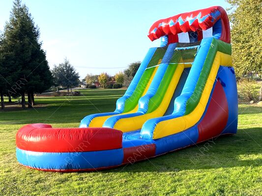 পুল সহ রেইনবো থিমযুক্ত ইনফ্ল্যাটেবল ওয়াটার স্লাইড, বাচ্চাদের বহিরঙ্গন রঙিন জল খেলার সরঞ্জামগুলি বল পিট সহ