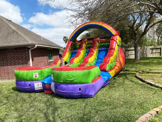 Large Rainbow Color Inflatable Water Splash Slide with Pool for Kids Big Inflatable Slide Playground Events