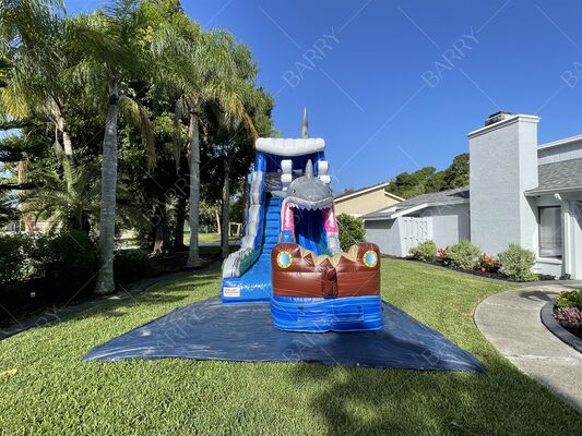 শার্ক থিম পুরুত্ব পিভিসি ইনফ্ল্যাটেবল ওয়াটার পার্ক বাচ্চাদের জন্য স্লাইড ওয়াটার পুল সহ