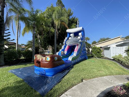 শার্ক থিম পুরুত্ব পিভিসি ইনফ্ল্যাটেবল ওয়াটার পার্ক বাচ্চাদের জন্য স্লাইড ওয়াটার পুল সহ