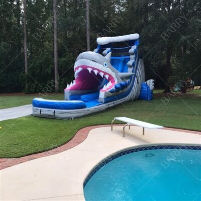 Indoor Outdoor Castillo Inflable Bouncer Shark Theme Slide With Pool Inflatable Water Double Slides For Kids