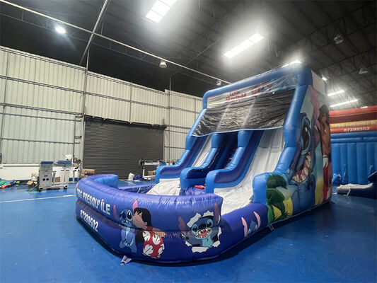 লিলো ও স্টিচ থিমযুক্ত ট্রিপল লেন ইনফ্ল্যাটেবল স্লাইড | কমার্শিয়াল গ্রেড কিডস ওয়াটার স্লাইড