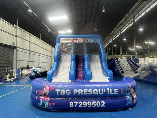 লিলো ও স্টিচ থিমযুক্ত ট্রিপল লেন ইনফ্ল্যাটেবল স্লাইড | কমার্শিয়াল গ্রেড কিডস ওয়াটার স্লাইড