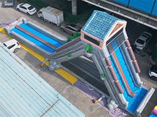 বাণিজ্যিক গ্রেড দৈত্য inflatable জল স্লাইড, অ্যামুয়েশন পার্ক এবং উৎসবের জন্য গ্রীষ্মীয় থিমযুক্ত ডুয়াল লেন ভিজা / শুকনো স্লাইড