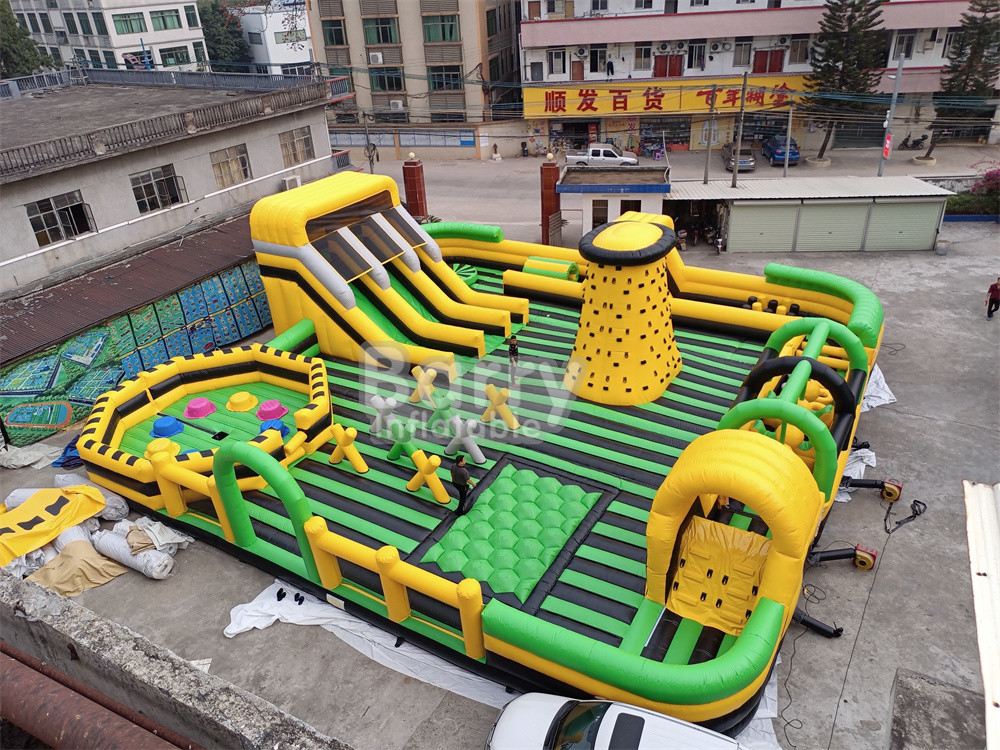 বিশাল আউটডোর ওয়াটার শুকনো inflatable থিম পার্ক জাতীয় ইনডোর বিগ বাউন্স হাউস উইপ আউট গেম স্লাইড ক্লাইম্বিং প্রাচীর