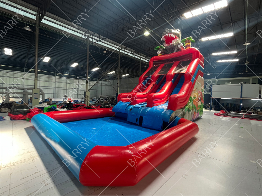 High Quality Popular Huge Jungle Dinosaur Theme Inflatable Water Slide With Pool