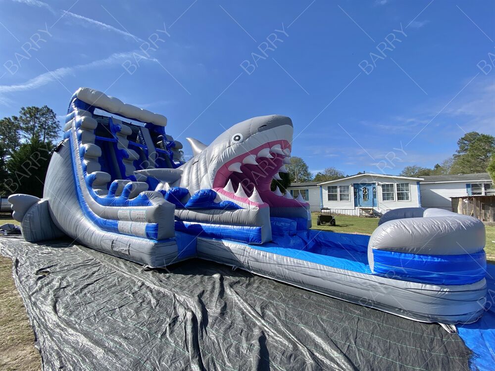 Indoor Outdoor Castillo Inflable Bouncer Shark Theme Slide With Pool Inflatable Water Double Slides For Kids