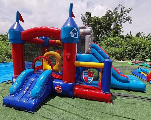 বাচ্চাদের আউটডোর বাউন্সি ক্যাসেল অবস্ট্যাকল জাম্প স্লাইড সহ ইনফ্ল্যাটেবল বাউন্স হাউস