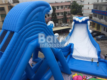 নীল তরঙ্গ 36 * 20 * 15 মি দৈত্য inflatable জল স্লাইড পুল সিই / UL ব্লোয়ার সঙ্গে