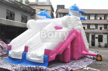 0.55 মিমি PVC Tarpaulin উপাদান সুইমিং পুল জন্য ডলফিন গোলাপ Inflatable স্লাইড