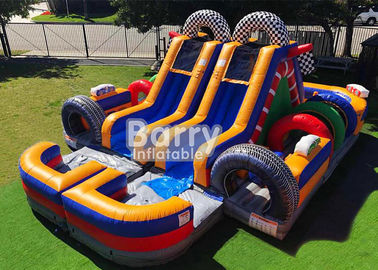 কিডস জন্য বাণিজ্যিক Inflatable Obstacle কোর্স / 30 FT রেসিং ওয়েট ডে অবরুদ্ধ কোর্স